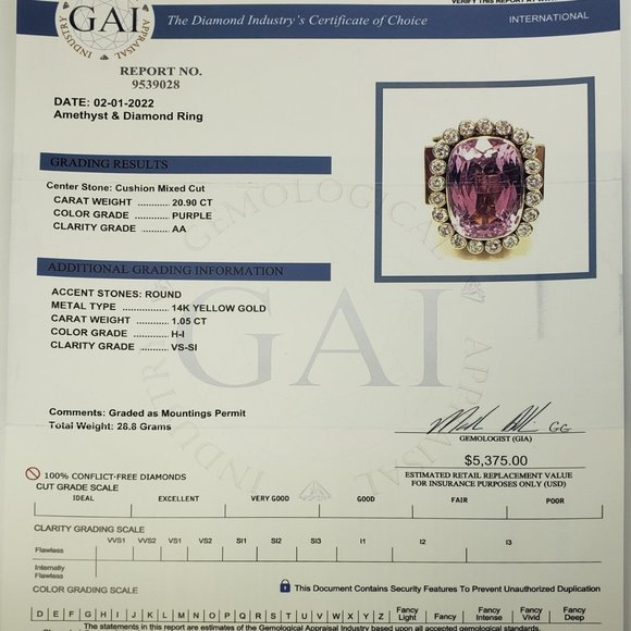 Vintage 14 Karat Yellow Gold Amethyst and Diamond Ring Size 9 #11249 - Picture 9 of 9